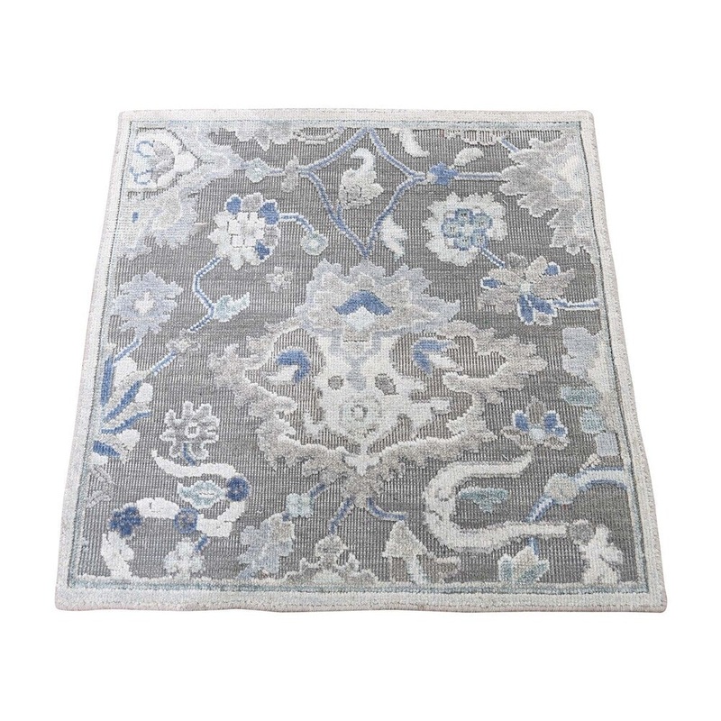 Shahbanu Rugs Oushak Influence Pure Silk With Oxidized Wool Hand-Knotted Sample Rug (2'0" x 2'1") - 2'0" x 2'1"