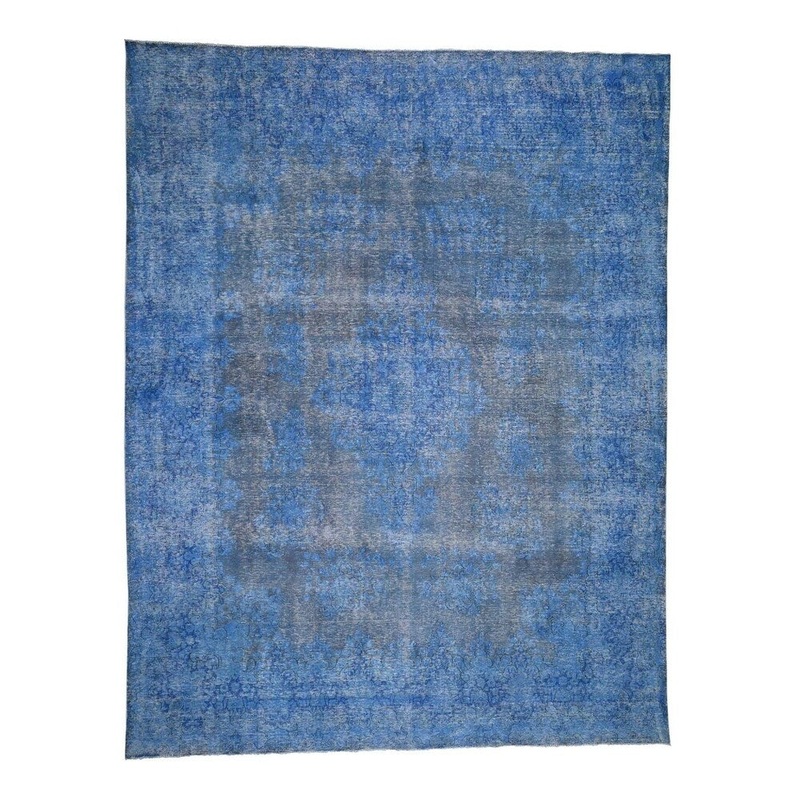 Shahbanu Rugs Overdyed Kerman Pure Wool Hand-Knotted Worn Pile Oriental Rug (9'8" x 12'5") - 9'8" x 12'5"