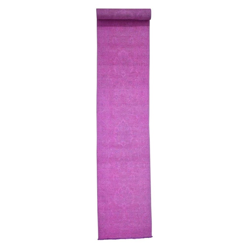Shahbanu Rugs Overdyed Pink Runner Mahal Design Pure Wool hand-Knotted Oriental Rug (2'6" x 16'0") - 2'6" x 16'0"
