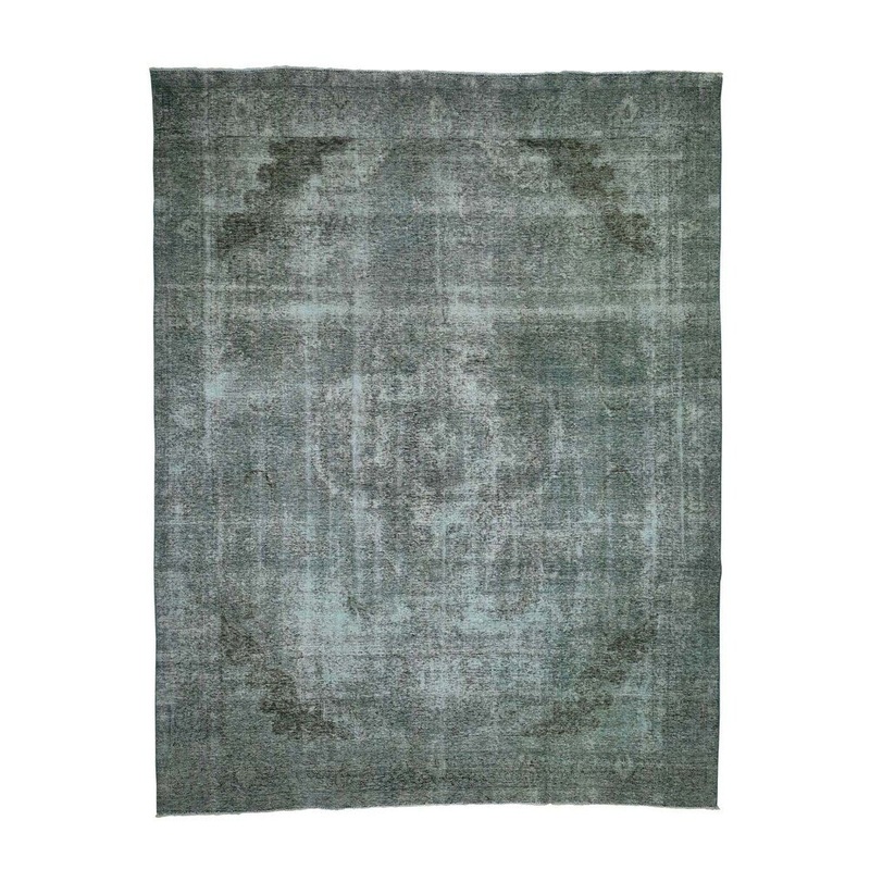 Shahbanu Rugs Overdyed Tabriz Sheared Low Hand-Knotted Pure Wool Oriental Rug (9'3" x 12'2") - 9'3" x 12'2"