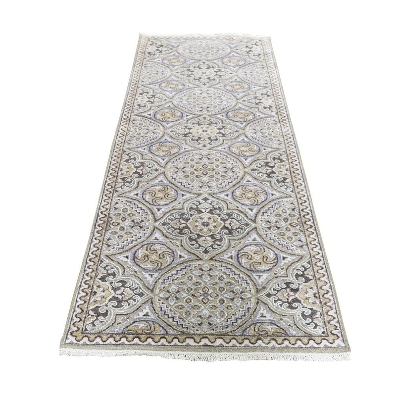 Shahbanu Rugs Oxidized Wool and Silk Mughal Inspired Medallions Runner Oriental Rug (2'6" x 7'9") - 2'6" x 7'9"