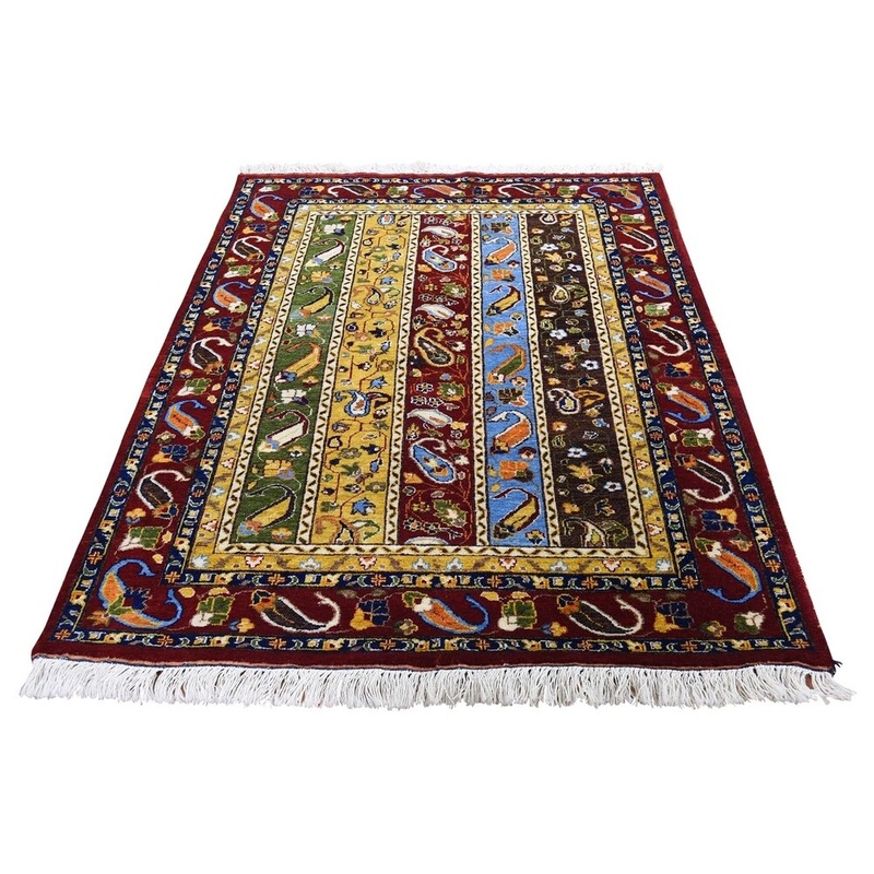 Shahbanu Rugs Pure Wool Paisley Shawl Design Hand Knotted Oriental Rug (4'1" x 6'2") - 4'1" x 6'2"