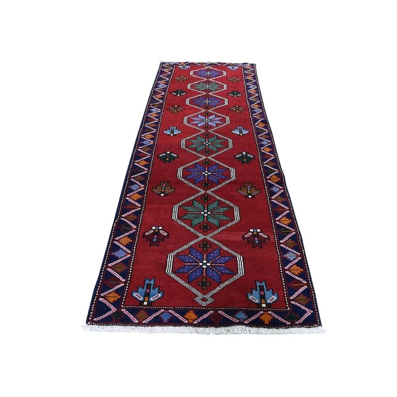 Shahbanu Rugs Red New Persian Hamadan Pure Wool Narrow Runner Hand-Knotted Rug (2'9" x 9'4") - 2'9" x 9'4"