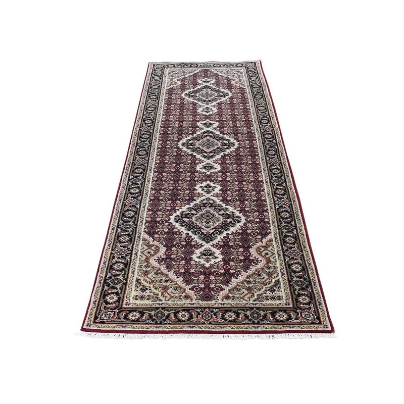 Shahbanu Rugs Red Tabriz Mahi Wool and Silk Hand-Knotted Oriental Runner Rug (2'8" x 9'10") - 2'8" x 9'10"