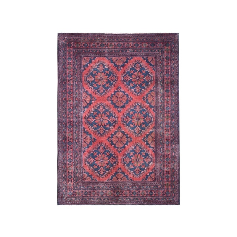Shahbanu Rugs Red Tribal Design Afghan Andkhoy Pure Wool Hand-Knotted Rug (4'8" x 6'4") - 4'8" x 6'4"
