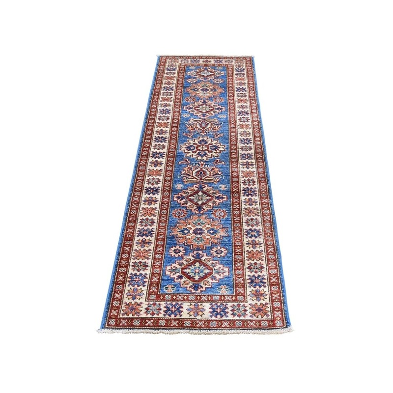 Shahbanu Rugs Super Kazak Pure Wool Geometric Design Hand-Knotted Runner Rug (2'0" x 6'0") - 2'0" x 6'0"