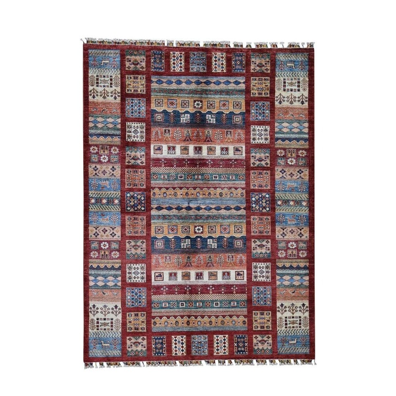 Shahbanu Rugs Super Kazak With Gabbeh Design Hand-Knotted Pure Wool Oriental Rug (5'10" x 7'10") - 5'10" x 7'10"