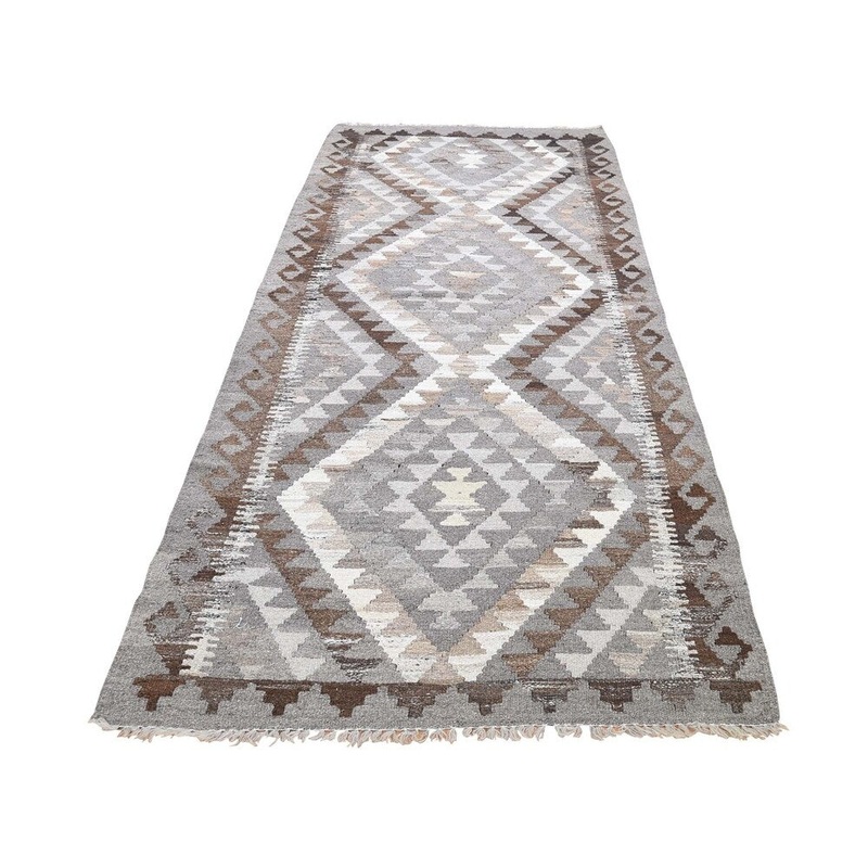 Shahbanu Rugs Undyed Natural Wool Afghan Kilim Wide Runner Hand-Woven Oriental Rug (3'7" x 10'0") - 3'7" x 10'0"