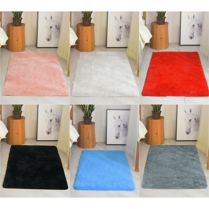 Modern Soft PV Plush Furry Area Rug - Non-Slip Fuzzy Shag - Floor Carpet for Bedroom, Living Room, Nursery - Solid Color