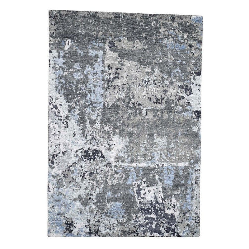 Shahbanu Rugs Abstract Wool And Silk Cut And Loop Hand-Knotted Oriental Rug (5'4" x 7'9") - 5'4" x 7'9"
