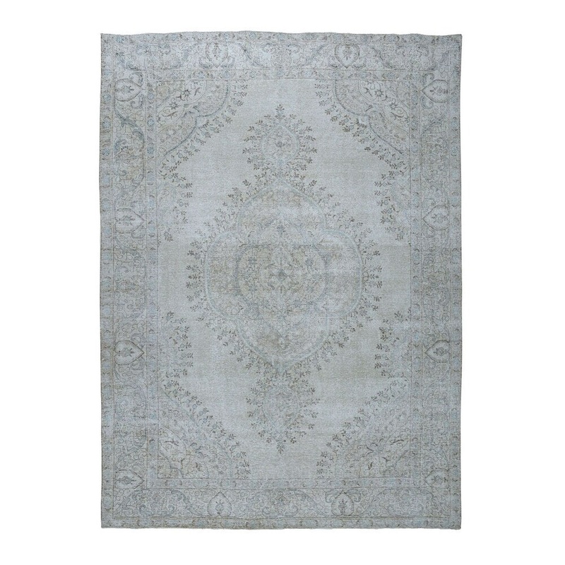 Shahbanu Rugs Beige Vintage White Wash Tabriz Worn Wool Hand-Knotted Oriental Rug (9'6" x 12'1") - 9'6" x 12'1"