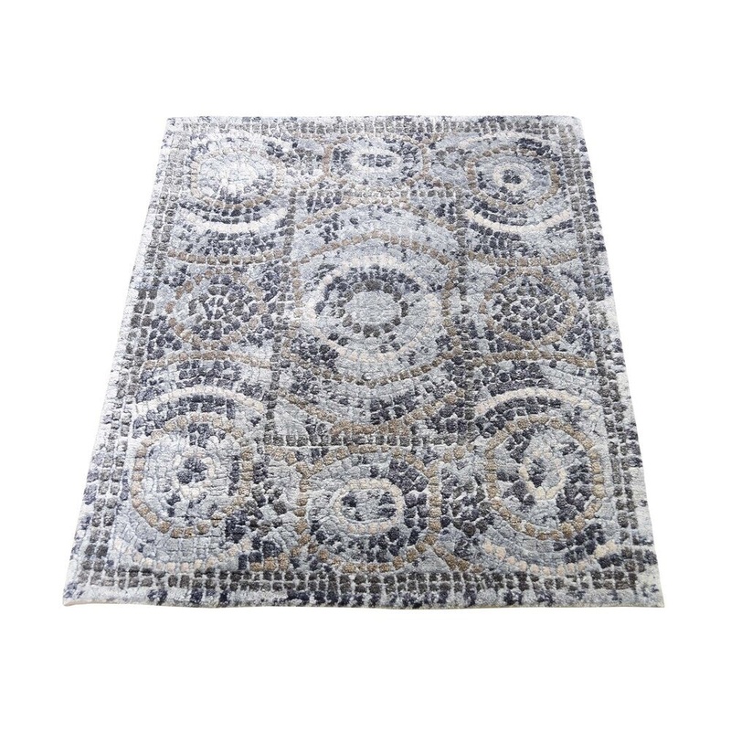 Shahbanu Rugs Blue,Ivory Silken Roman Mosaic Design Hand-Knotted Oriental Rug (2'2" x 3'0") - 2'2" x 3'0"