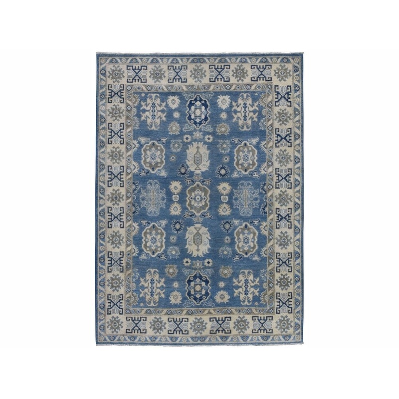 Shahbanu Rugs Blue Vintage Look Kazak Pure Wool Hand-Knotted Oriental Rug (5'0" x 6'6") - 5'0" x 6'6"