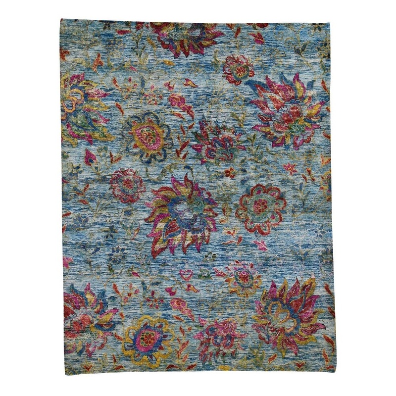 Shahbanu Rugs Colorful Sari Silk With Wool Botanical Design Hand-Knotted Rug (8'2" x 10'6") - 8'2" x 10'6"