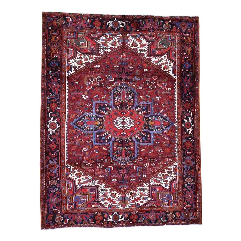 Shahbanu Rugs Colorful Semi Antique Persian Heriz Hand-Knotted Oriental Rug (7'0" x 9'2") - 7'0" x 9'2"