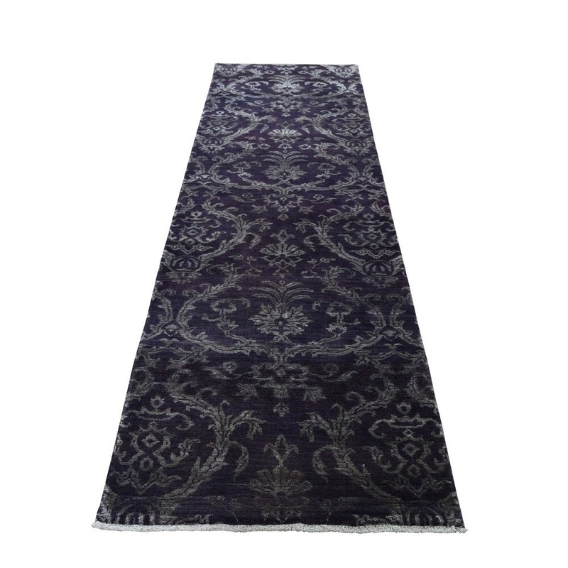 Shahbanu Rugs Damask Runner Tone on Tone Wool and Silk Hand Knotted Oriental Rug (2'5" x 9'8") - 2'5" x 9'8"