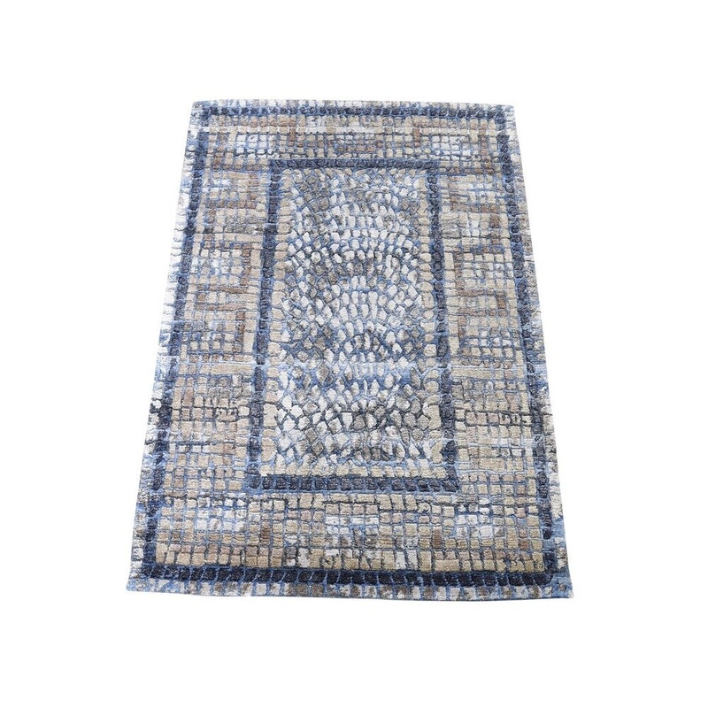 Shahbanu Rugs Denim Silken Roman Mosaic Design Hand-Knotted Oriental Rug (2'1" x 3'0") - 2'1" x 3'0"