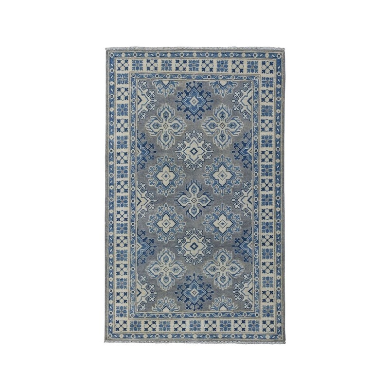 Shahbanu Rugs Gray Hand-Knotted Vintage Look Kazak Pure Wool Oriental Rug (3'4" x 5'0") - 3'4" x 5'0"