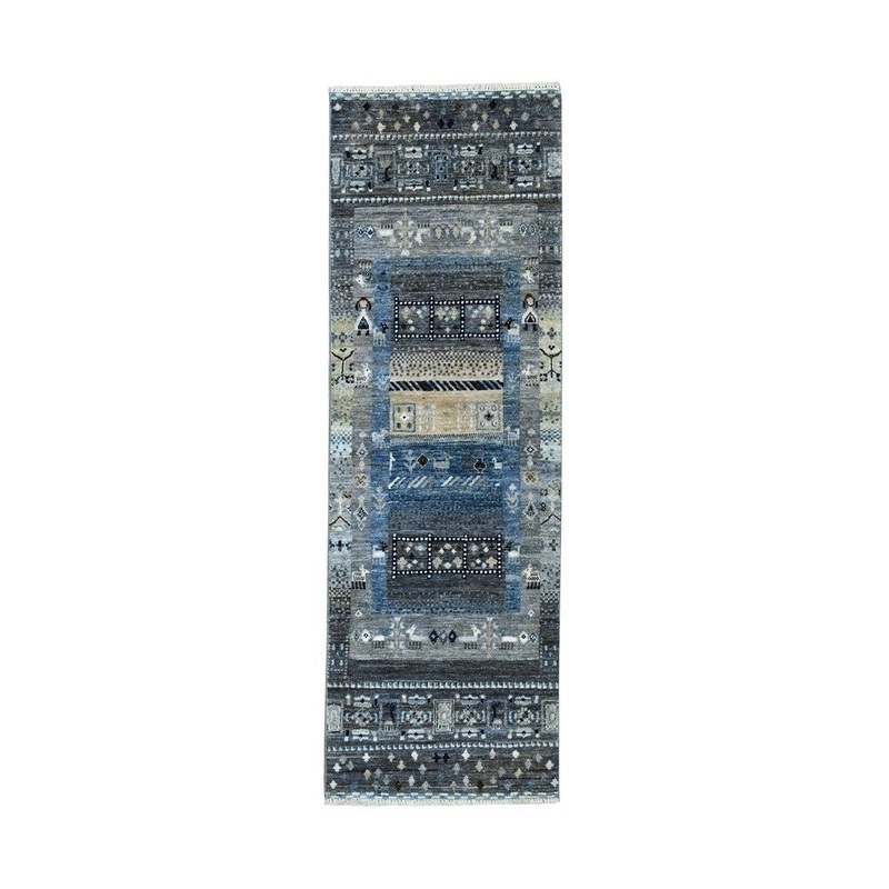 Shahbanu Rugs Gray Kashkuli Gabbeh Pictorial Hand knotted Runner Pure Wool Oriental Rug (2'0" x 5'10") - 2'0" x 5'10"