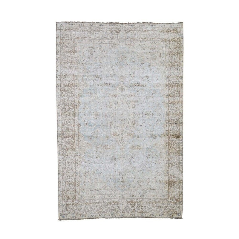 Shahbanu Rugs Hand-Knotted Stone Wash Vintage Kerman Worn Pile Oriental Rug (5'0" x 7'10") - 5'0" x 7'10"