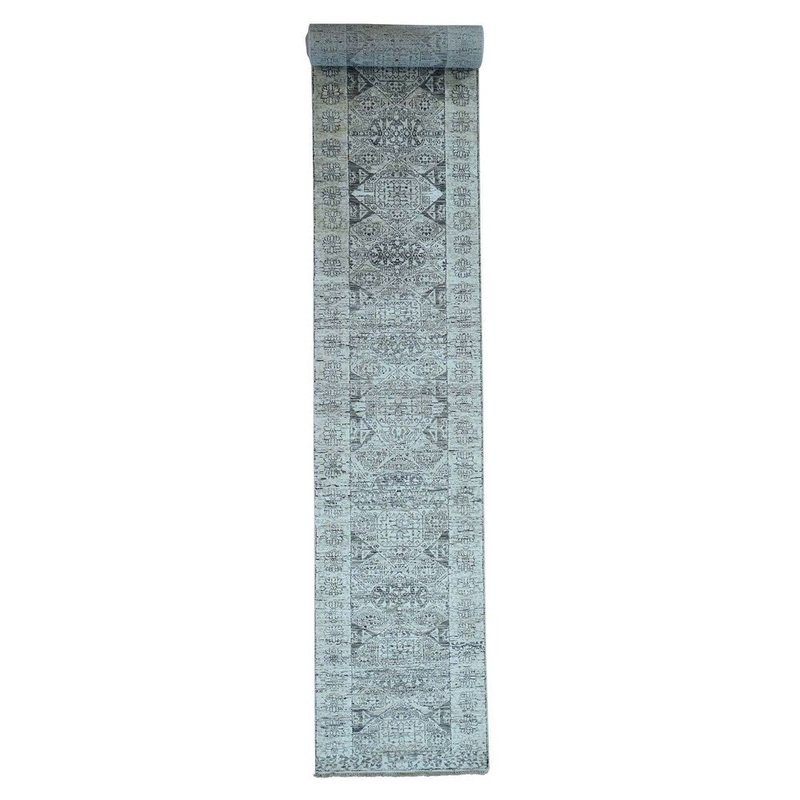 Shahbanu Rugs Hand Knotted Undyed Natural Wool Mamluk Design XL Runner Rug (2'6" x 17'0") - 2'6" x 17'0"