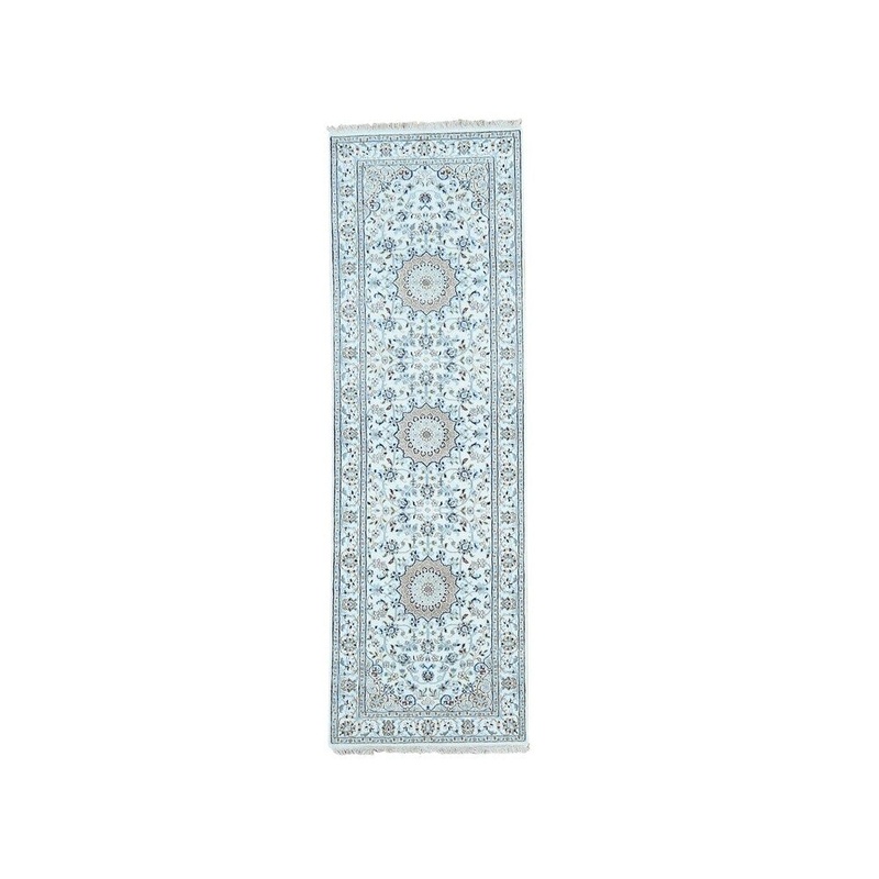 Shahbanu Rugs Hand-Knotted Wool and Silk 250 KPSI Ivory Nain Runner Rug (2'7" x 8'2") - 2'7" x 8'2"