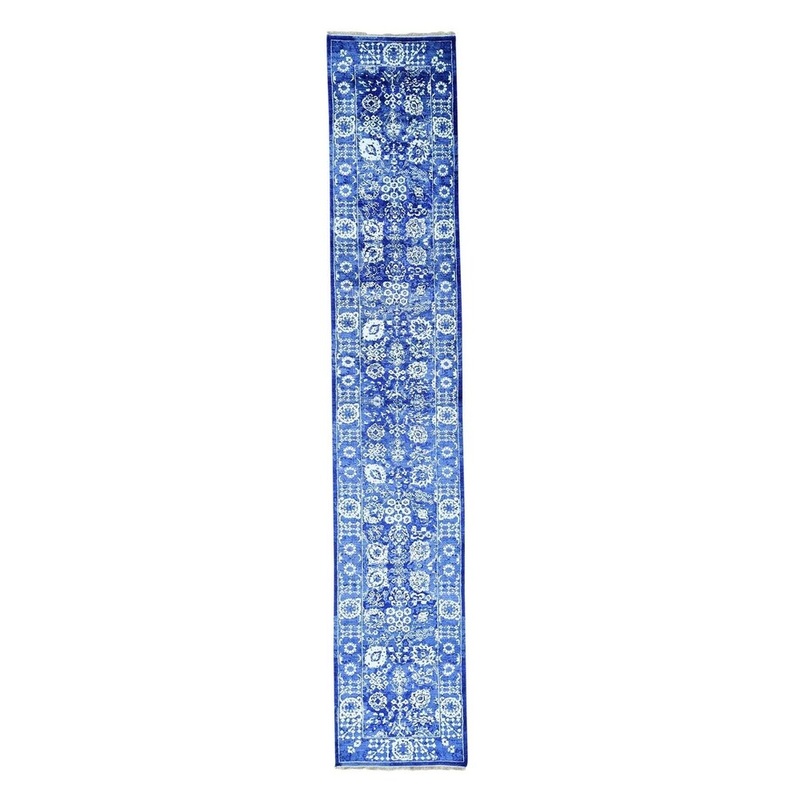 Shahbanu Rugs Hand-Knotted Wool and Silk Tone on Tone Tabriz XL Runner Oriental Rug (2'7" x 20'0") - 2'7" x 20'0"