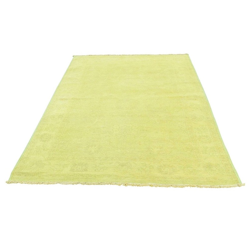 Shahbanu Rugs Hand Knotted Yellow Cast Peshawar Overdyed Pure Wool Oriental Rug (4'0" x 6'0") - 4'0" x 6'0"