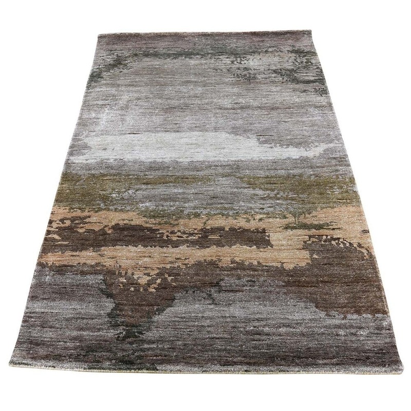 Shahbanu Rugs Hi-Low Pile Abstract Design Wool and Silk Hand-Knotted Oriental Rug (3'0" x 5'2") - 3'0" x 5'2"