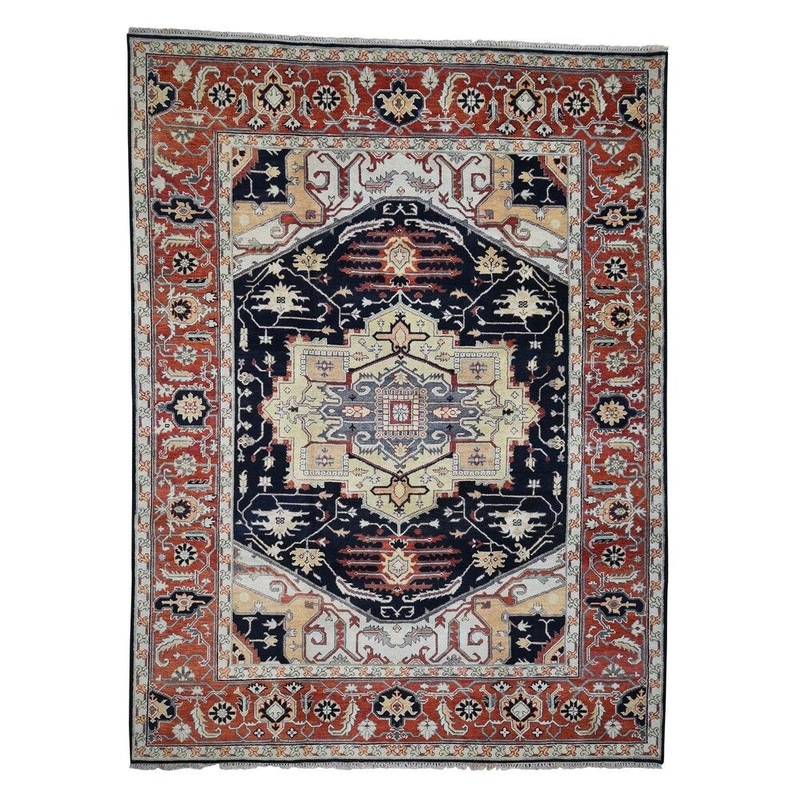 Shahbanu Rugs Indo Heriz Hand-Knotted Pure Wool Geometric Design Oriental Rug (8'10" x 11'10") - 8'10" x 11'10"