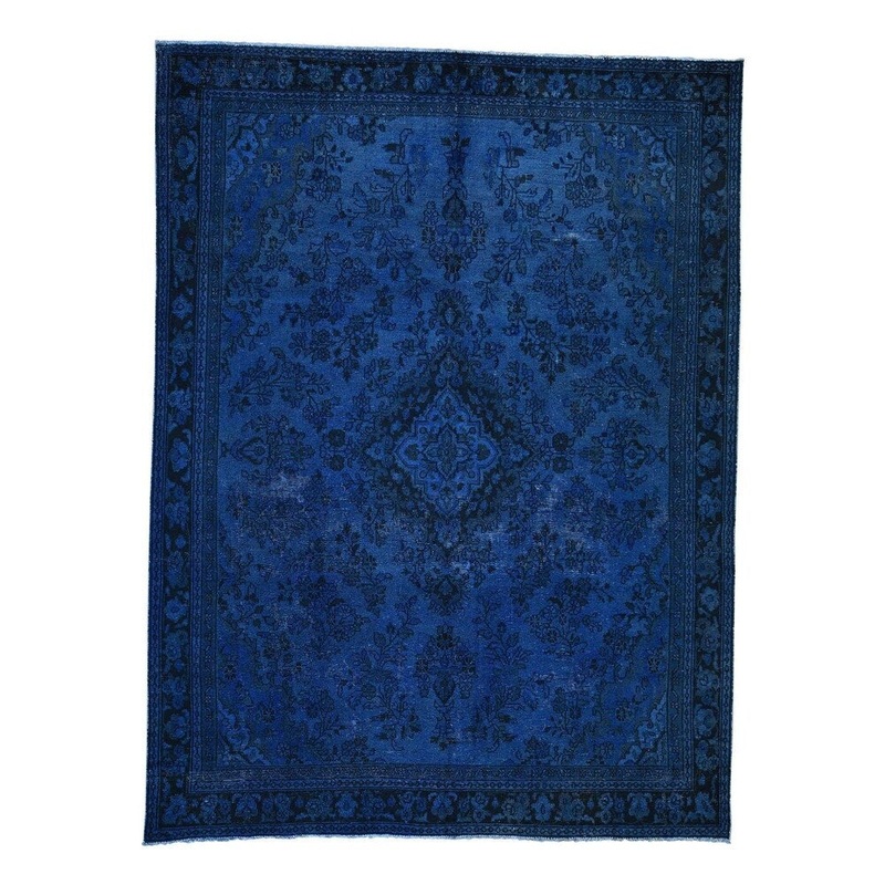 Shahbanu Rugs Overdyed Persian Hamadan Worn Pile Hand-Knotted Pure Wool Oriental Rug (8'3" x 11'0") - 8'3" x 11'0"