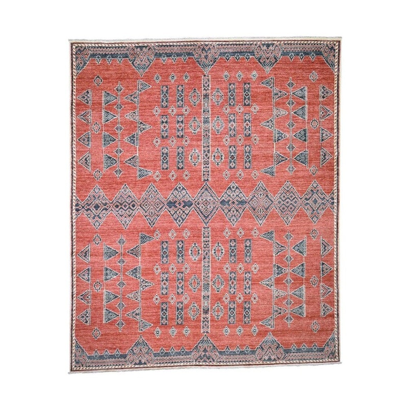 Shahbanu Rugs Pure Wool Peshawar with Southwest Motifs Hand-Knotted Rug (8'3" x 9'9") - 8'3" x 9'9"