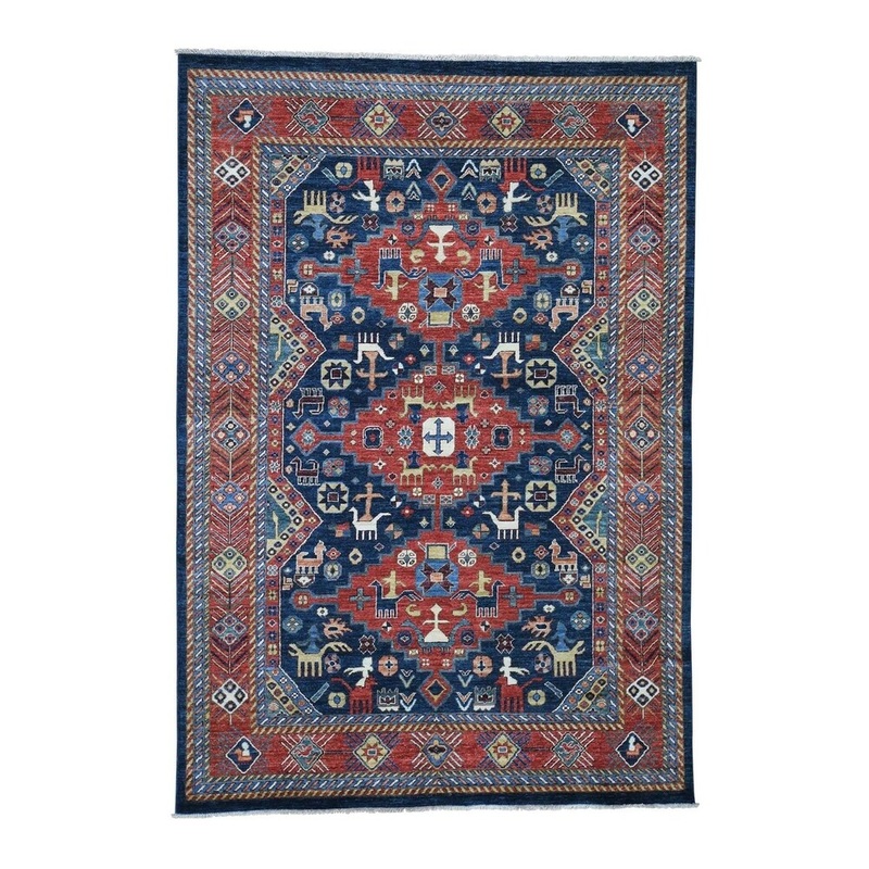 Shahbanu Rugs Pure Wool Shiraz Vegetable Dyes With Animal & People Hand-Knotted Rug (5'7" x 8'1") - 5'7" x 8'1"