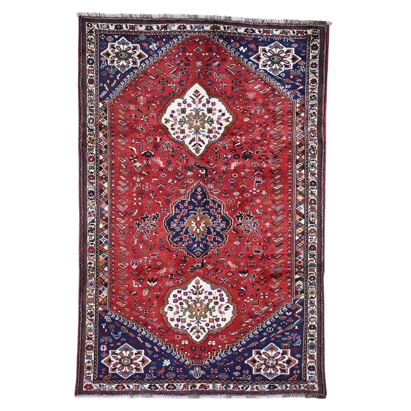 Shahbanu Rugs Red New persian Shiraz Pure Wool Hand-Knotted Oriental Rug (6'10" x 10'5") - 6'10" x 10'5"