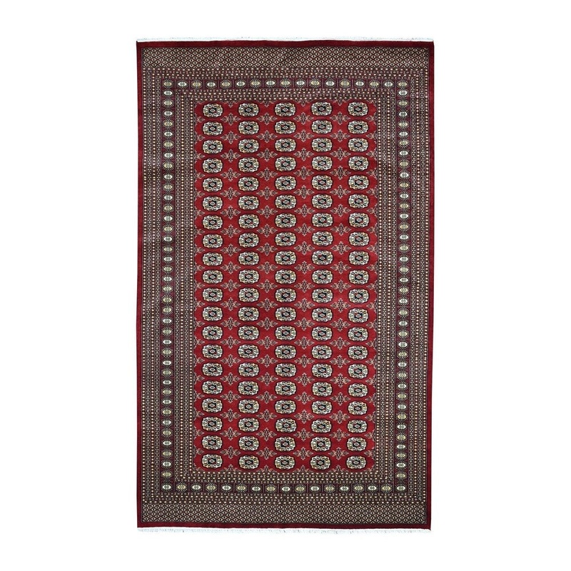 Shahbanu Rugs Red Super Fine Bokara Elephant Feet Design Hand-Knotted Rug (6'2" x 9'1") - 6'2" x 9'1"