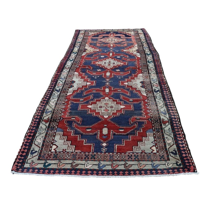 Shahbanu Rugs Semi Antique Persian Hamadan Pure Wool Runner Hand-Knotted Rug (4'3" x 10'2") - 4'3" x 10'2"