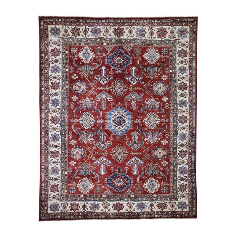 Shahbanu Rugs Super Kazak Pure Wool Geometric Design Hand-Knotted Oriental Rug (8'0" x 10'3") - 8'0" x 10'3"