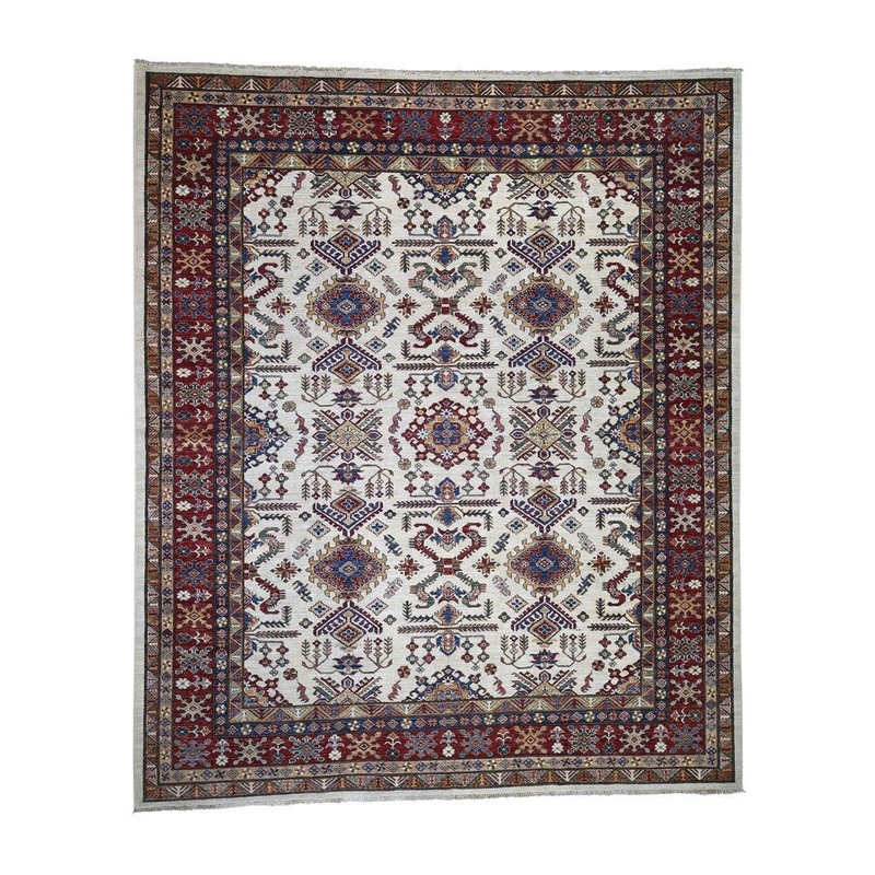 Shahbanu Rugs Super Kazak Pure Wool Geometric Design Hand-Knotted Oriental Rug (8'4" x 10'0") - 8'4" x 10'0"