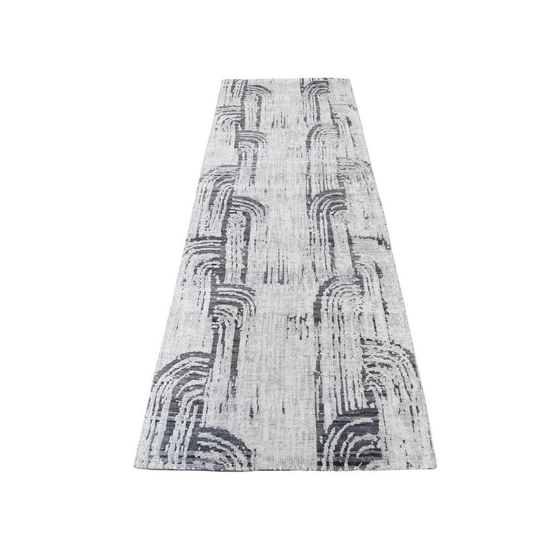 Shahbanu Rugs THE CANE Pure Silk With Oxidized Wool Hand-Knotted Runner Rug (2'6" x 8'0") - 2'6" x 8'0"