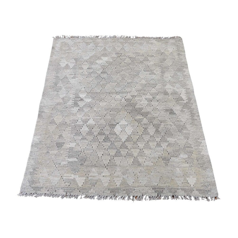 Shahbanu Rugs Undyed Natural Wool Afghan Kilim Reversible Hand Woven Oriental Rug (3'0" x 3'10") - 3'0" x 3'10"