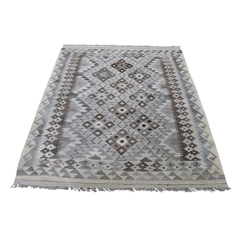Shahbanu Rugs Undyed Natural Wool Afghan Kilim Reversible Hand Woven Oriental Rug (3'6" x 5'2") - 3'6" x 5'2"