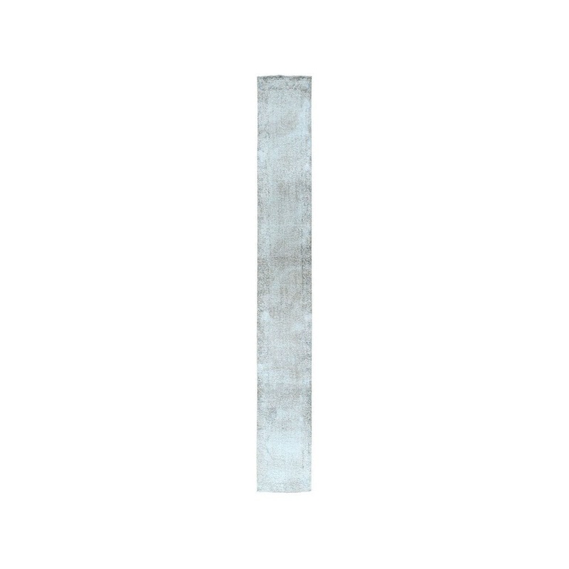 Shahbanu Rugs Vintage White Wash Tabriz Worn Wool Runner Hand-Knotted Oriental Rug (2'1" x 12'0") - 2'1" x 12'0"