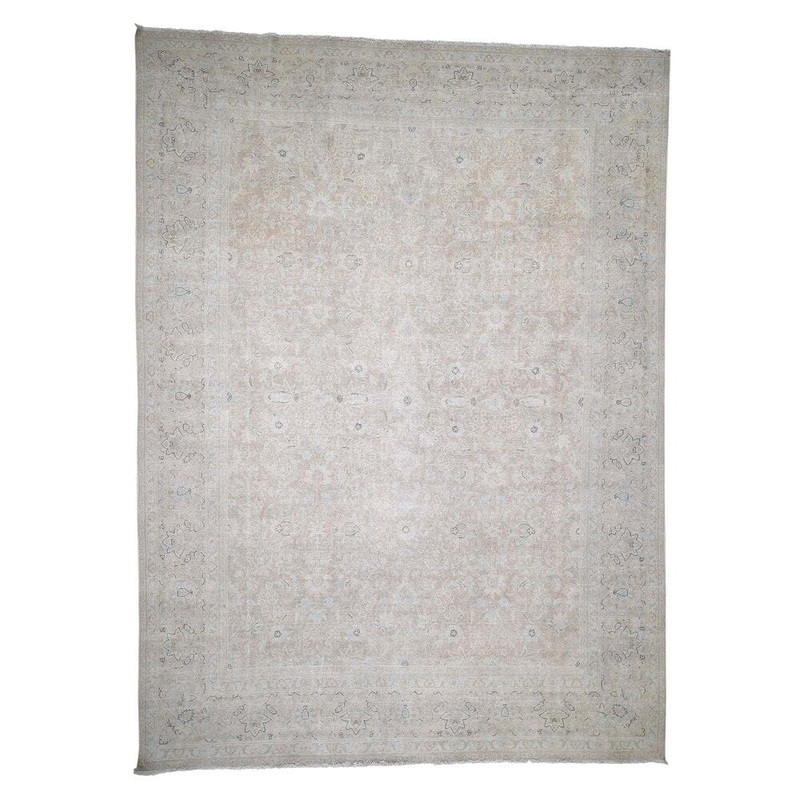 Shahbanu Rugs White Wash Kerman All Over Design Pure Wool Hand-Knotted Rug (9'8" x 13'1") - 9'8" x 13'1"