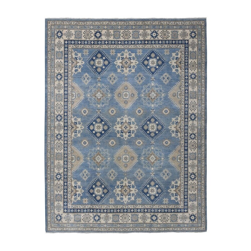 Shahbanu Rugs Blue Vintage Look Kazak Geometric Design Hand-Knotted Oriental Rug (7'9" x 9'10") - 7'9" x 9'10"