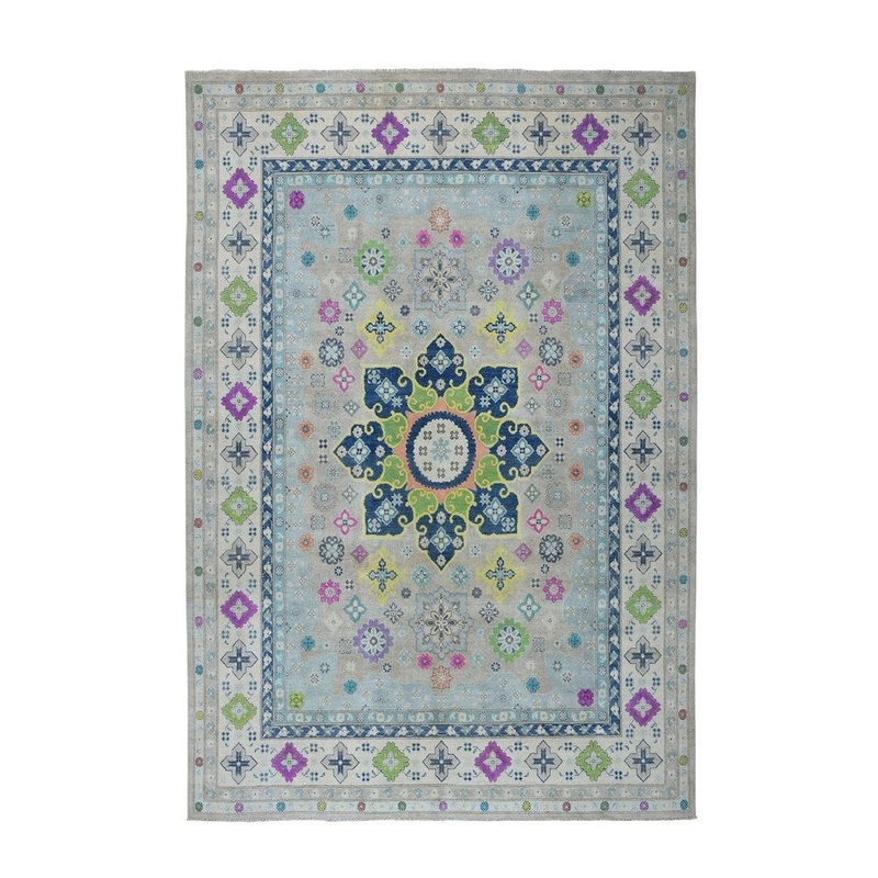 Shahbanu Rugs Colorful Fusion Kazak Pure Wool Hand-Knotted Oriental Rug (8'10" x 11'7") - 8'10" x 11'7"