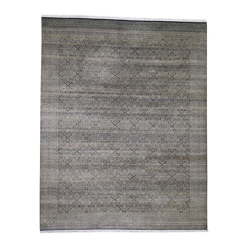 Shahbanu Rugs Dark Green,Tone on Tone Gabbeh Hand Knotted Pure Wool Oriental Rug (8'1" x 10'1") - 8'1" x 10'1"