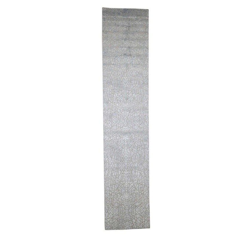 Shahbanu Rugs Flat Pile with Raised Silk Hand Knotted Tone on Tone Oriental Rug (2'6" x 10'1") - 2'6" x 10'1"
