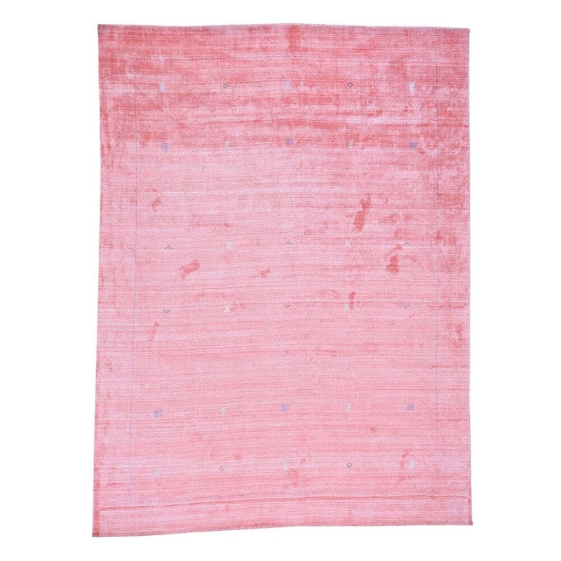 Shahbanu Rugs Gabbeh Hand-Loomed Modern Art Silk Pink Oriental Rug (10'1" x 13'10") - 10'1" x 13'10"