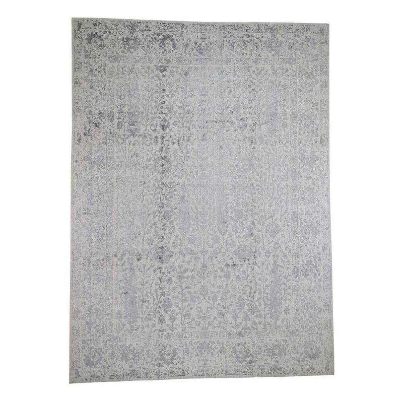 Shahbanu Rugs Gray Broken Cypress Tree Design Wool & Silk Thick Hand-Loomed Rug (8'9" x 12'0") - 8'9" x 12'0"