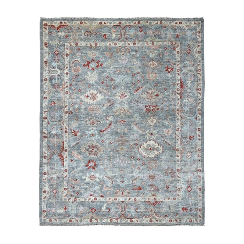 Shahbanu Rugs Gray Oushak Soft Silky Wool Hand Knotted Oriental Rug (7'9" x 9'8") - 7'9" x 9'8"